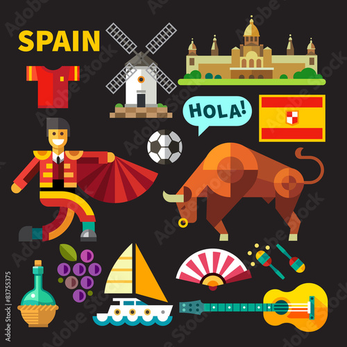 Color vector flat icon set and illustrations Spain photo