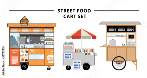 Street food cart vector illustration set