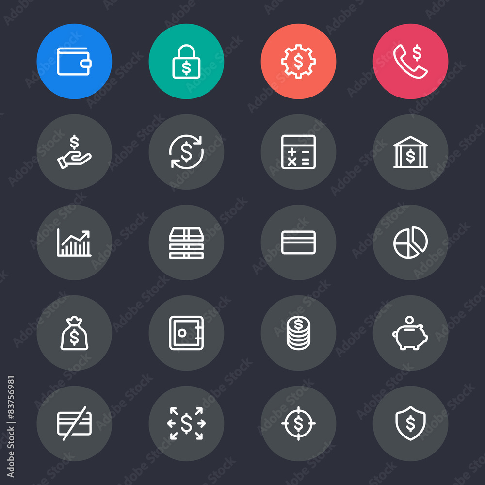 Financial management line icons Financial management line icons