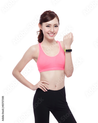 sport woman wearing smart watch