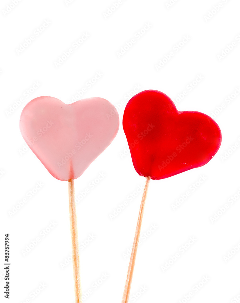 Colored heart shape jellies on sticks