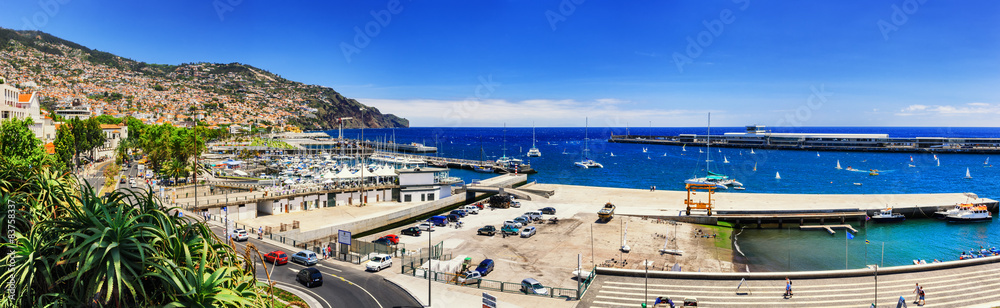 Panoramic landscape with Funchal port. Madeira island