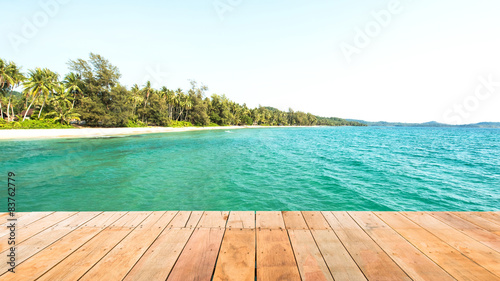Wooden plank beside tropical beach at Koh Kood island,Thailand