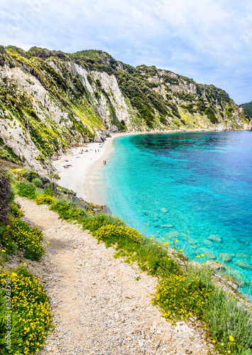 Elba, Italy panoramic view of coast and beach called Sansone.