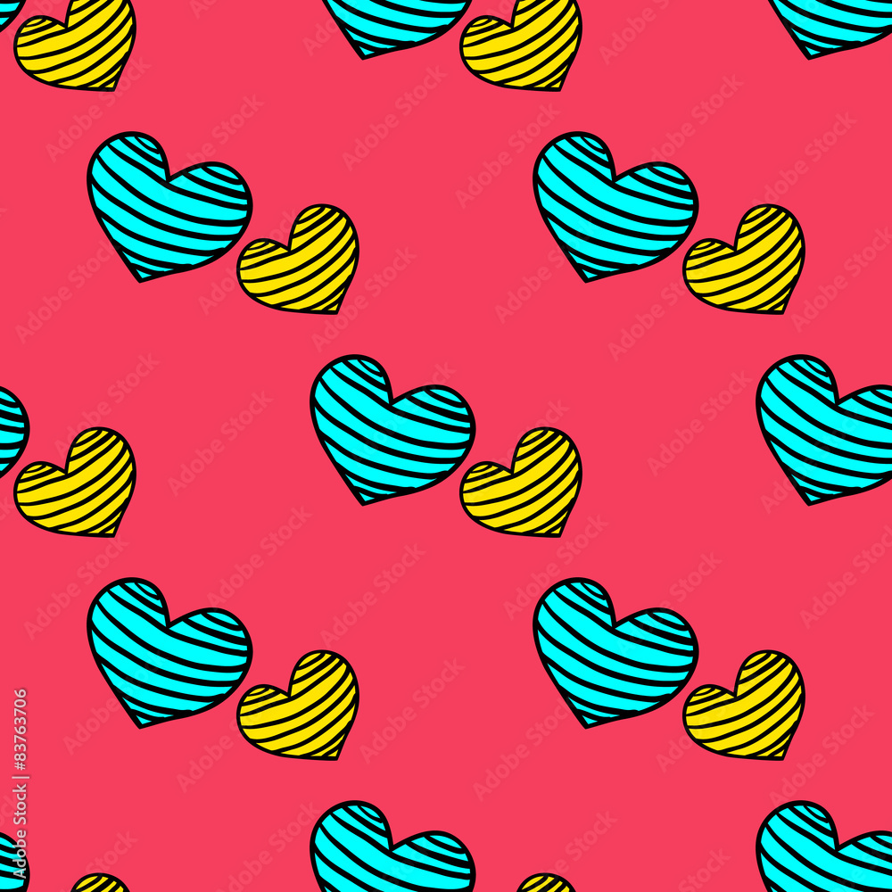 Seamless striped pattern with hearts on a pink background Seamless striped pattern with hearts on a pink background