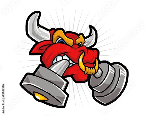 red bull biting barbell