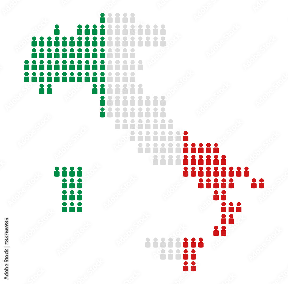 Landkarte Italien von aus Icons in Landesfarben