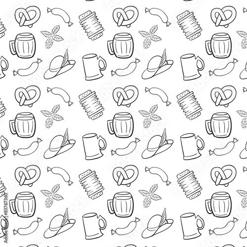 Black and White Octoberfest Seamless Background.