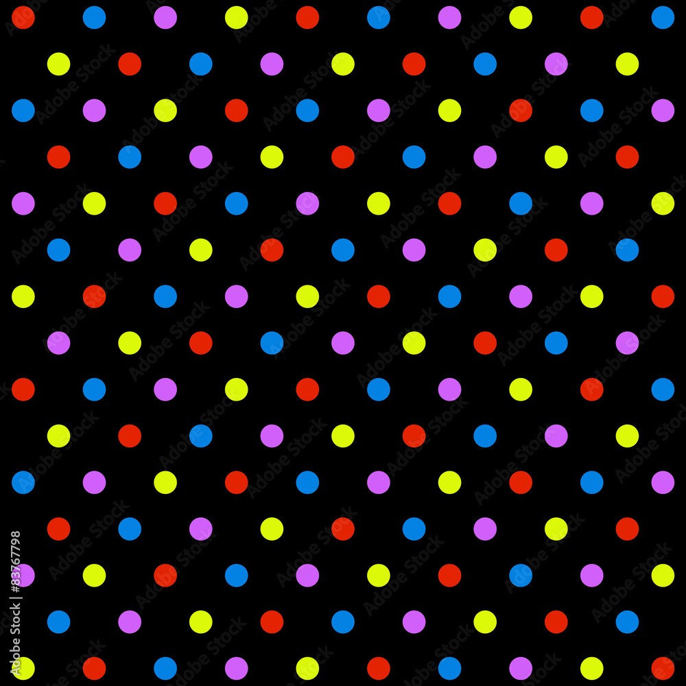 Hintergrund schwarz mit bunten Punkten blau rot gelb und lila