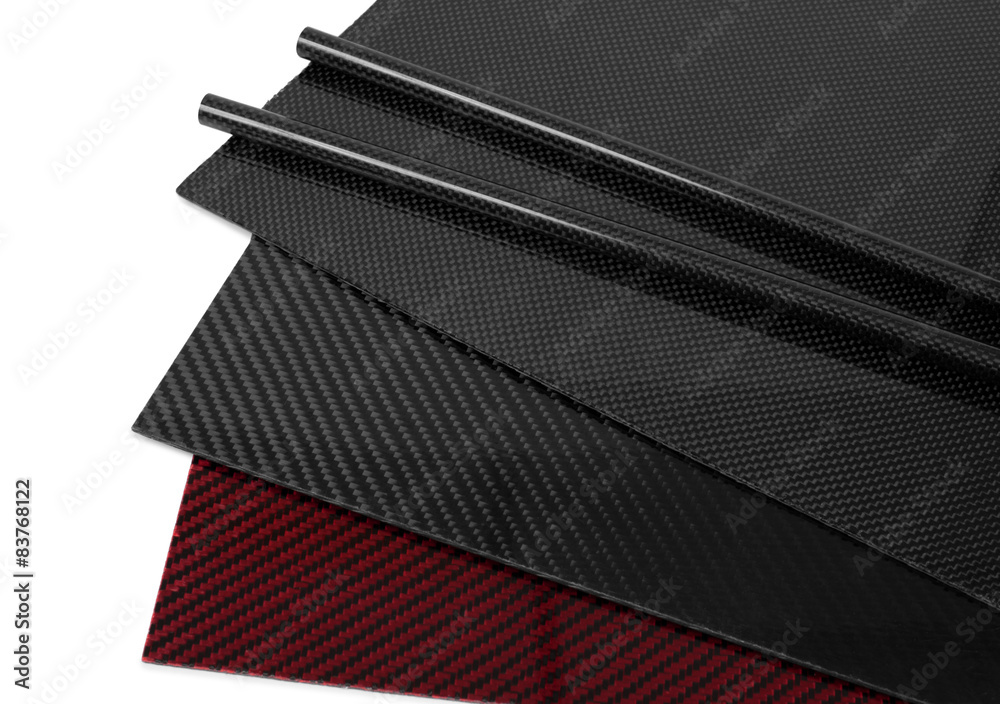 Carbon fiber, carbon-kevlar composite sheet. Carbon fiber tube
