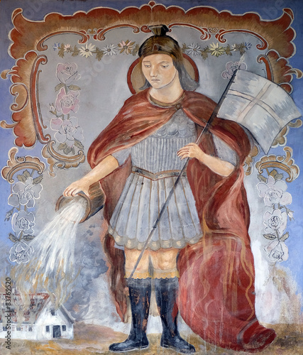 Saint Florian painting on the facade of the house in Bad Ischl, Austria