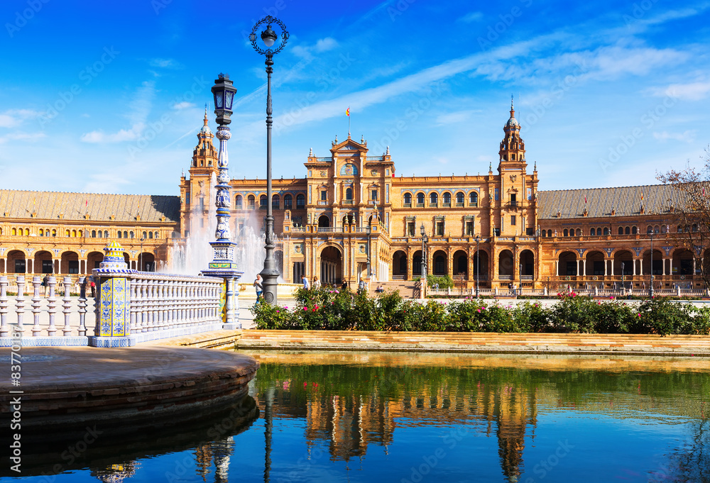 Day sunny view of Plaza de Espana. Seville