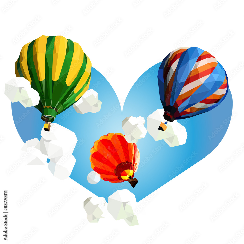 Fototapeta premium Multi-colored balloons. Vector illustration. Lovers in the sky