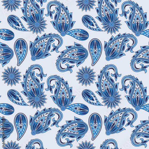 Vector Seamless Paisley Pattern in blue