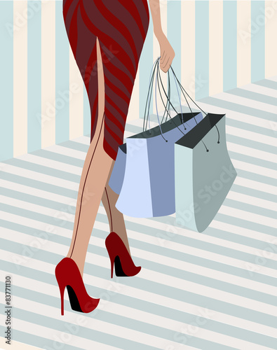 woman walking down with purchase