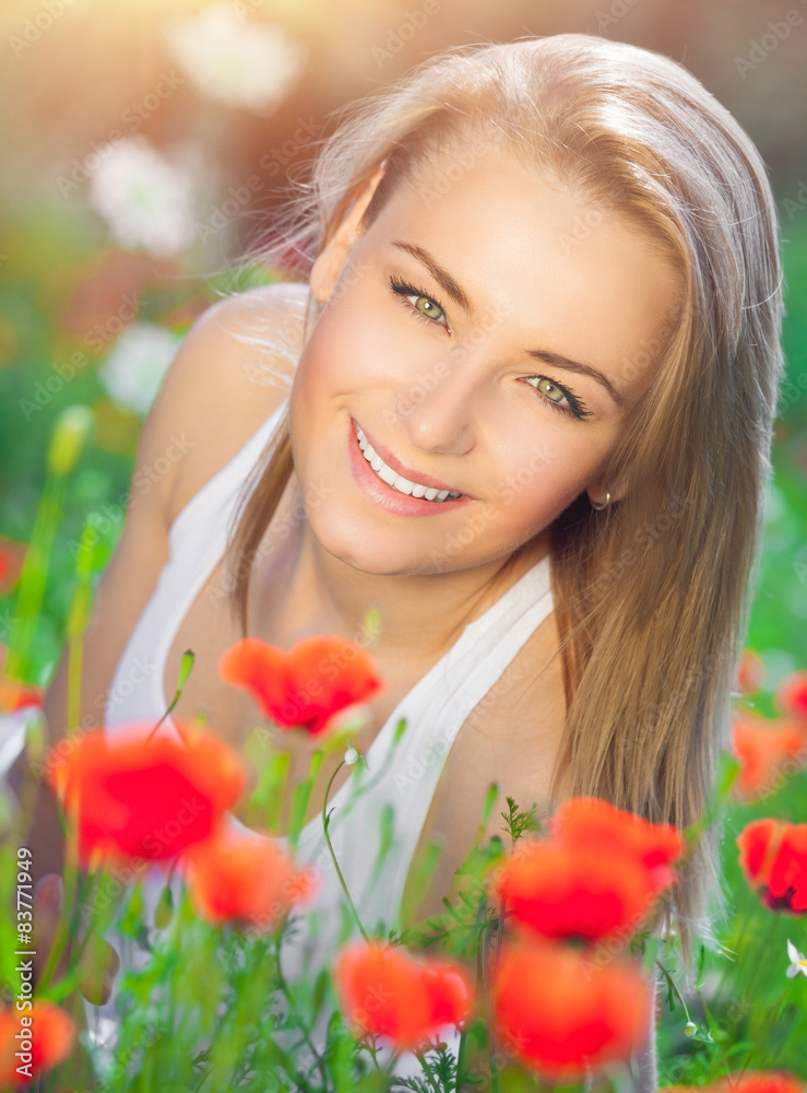 Beautiful woman on poppy field Beautiful woman on poppy field