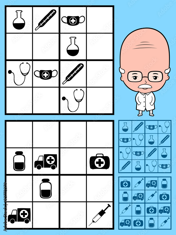 Kids sudoku puzzle using medical icons Stock Vector | Adobe Stock