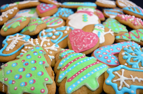 Colorful christmas gingerbread tree cookies