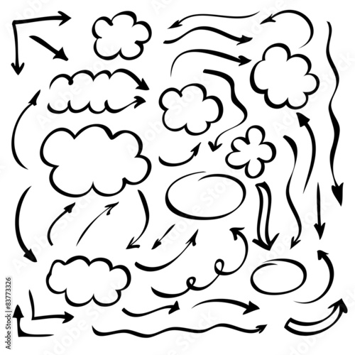 arrows clouds hand drawn ink sketch