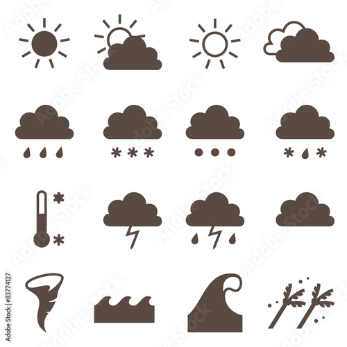 Weather icons set. Cloud, sun, precipitation.