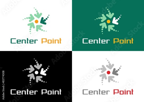 Center Point Logo. A representation of an idea in which several arrows are moving in a spiral towards the dominant central point.