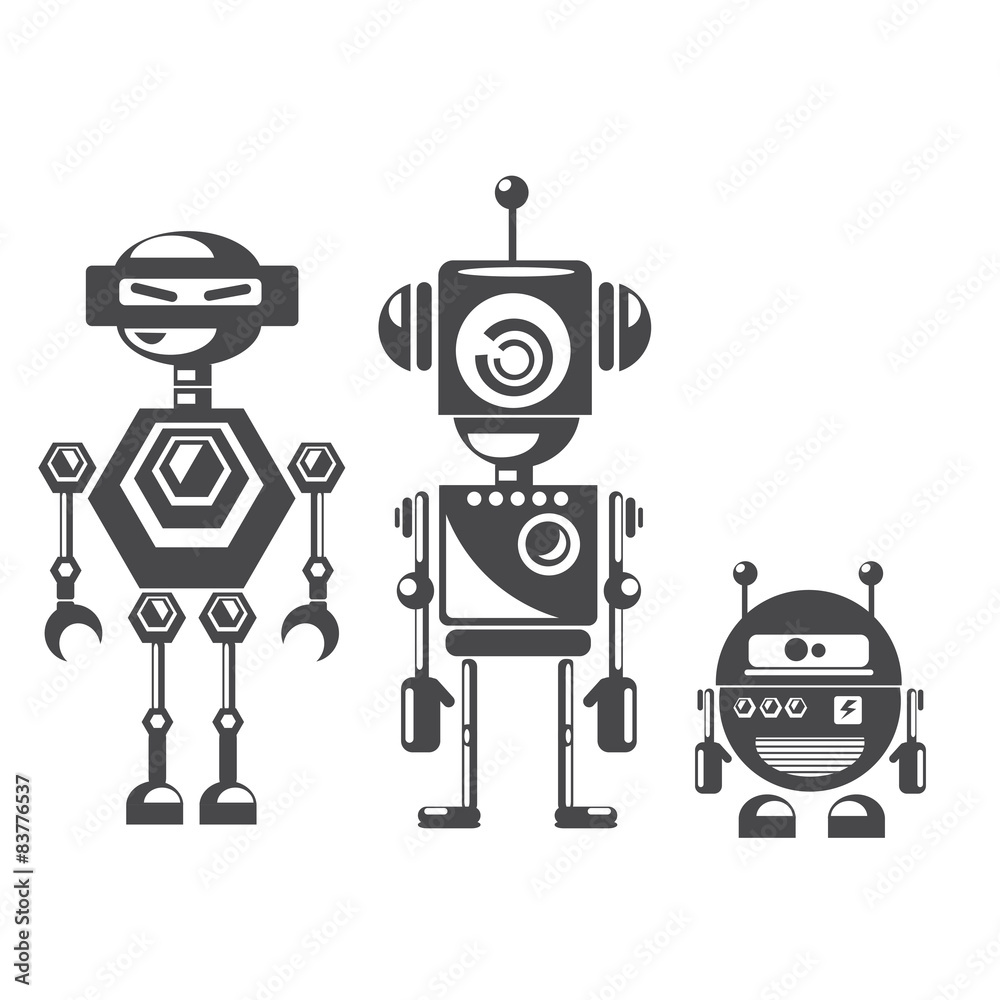 Flat design style robots and cyborgs. Flat design style robots and cyborgs.
