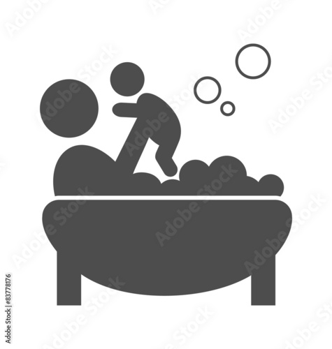 Parent takes a bath with the baby pictogram flat icon isolated o