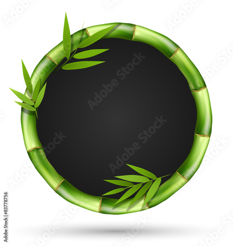Bamboo grass circle frame with leafs isolated on white backgroun