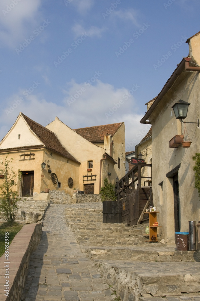Street in the medieval fortress Rasnov, Transylvania, Romania
