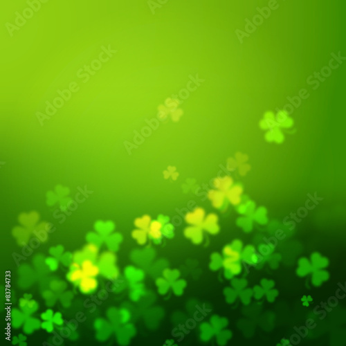 Abstract unfocused shamrock leaves, Saint Patricks Day vector background