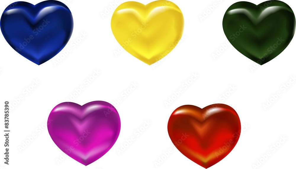heart blue green yellow pink red glass