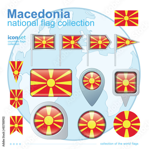  Flag of Macedonia, icon collection, vector illustration