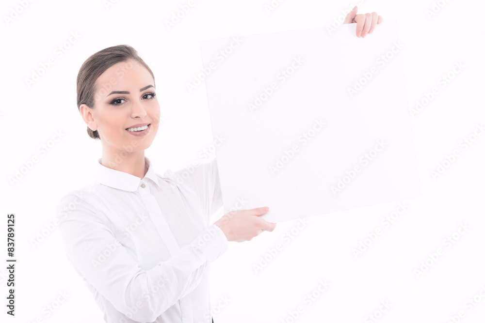 Beautiful woman advertising in formal clothes Beautiful woman advertising in formal clothes