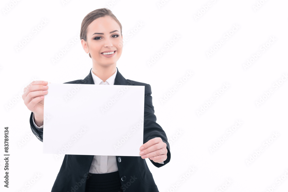 Beautiful woman advertising in formal clothes Beautiful woman advertising in formal clothes
