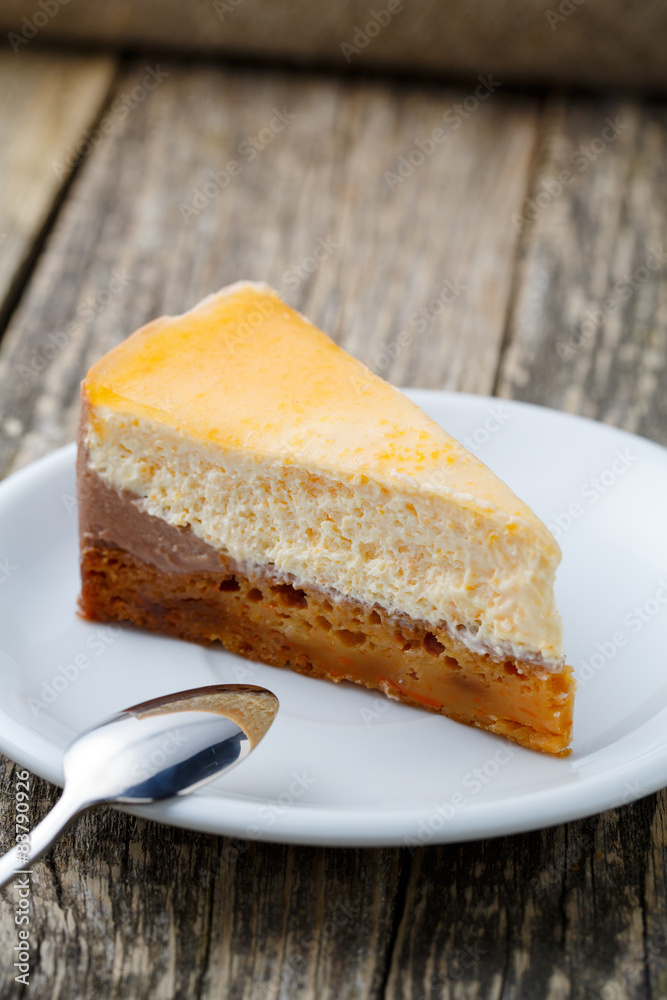 Sweet slice of carrot cake on white plate. Sweet slice of carrot cake on white plate.