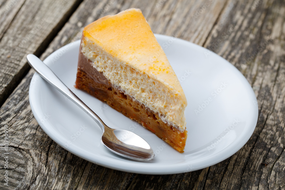 Sweet slice of carrot cake on white plate. Sweet slice of carrot cake on white plate.