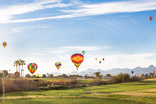 Hot Air Balloons Ascend over a golf course © angelmcnall