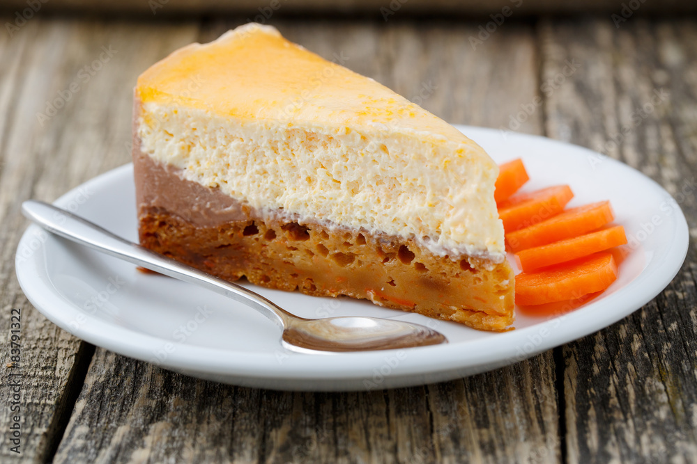 Sweet slice of carrot cake on white plate. Sweet slice of carrot cake on white plate.