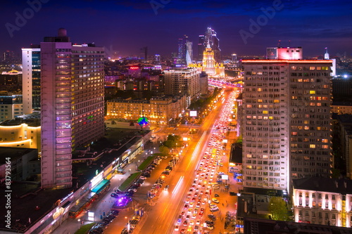 Noviy Arbat and Moscow City night aerial panorama © Pavel Burchenko