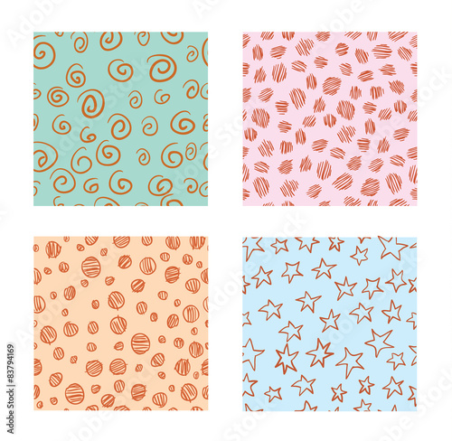 Hand-drawn Set of seamless patterns textures abstract.