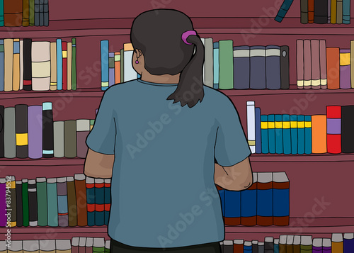 Rear View of Woman at Bookshelf