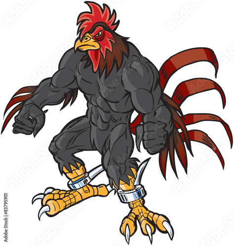 Muscular Cartoon Rooster Mascot Scowling