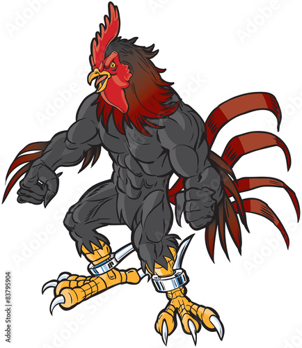 Muscular Cartoon Rooster Mascot with Realistic Head