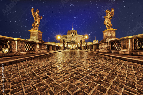 Night view of Castel Sant'Angelo in Rome, Italy