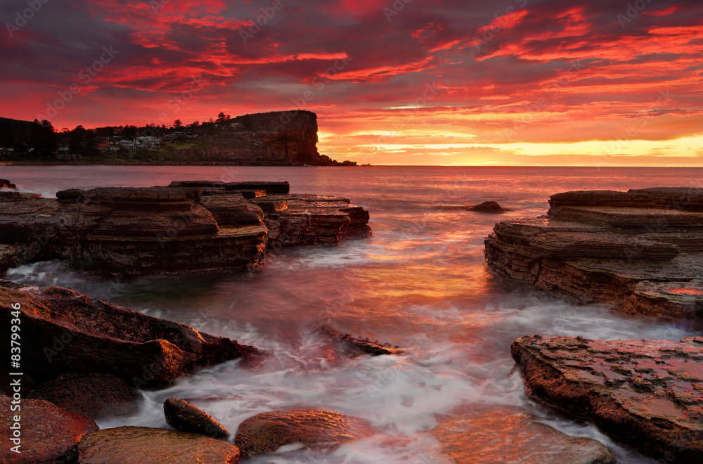 Blazing sunrise from Avalon Beach Australia