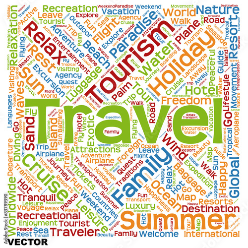 Vector conceptual tourism or travel  word cloud