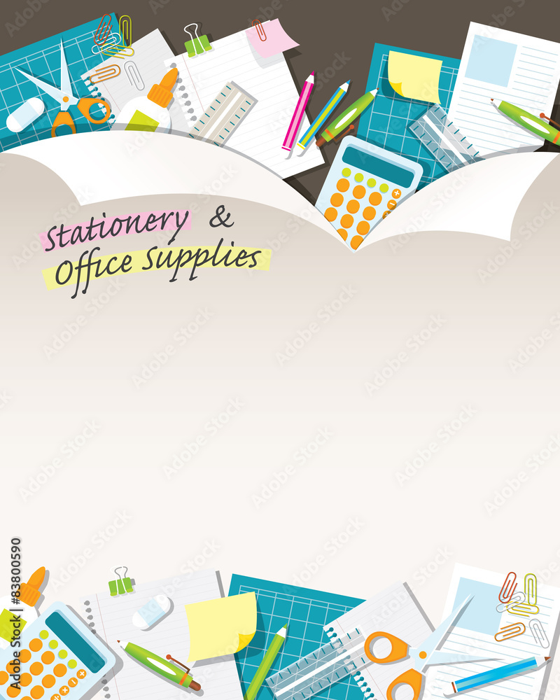 Office Supplies and Stationery Paper Background and Frame