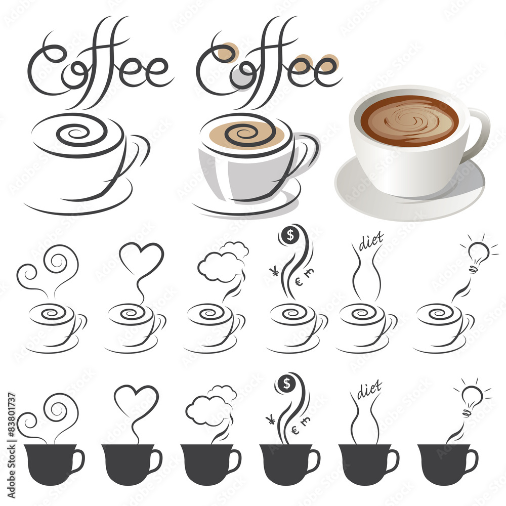 Coffee Cup Icons with Text and Smoke Ideas Coffee Cup Icons with Text and Smoke Ideas