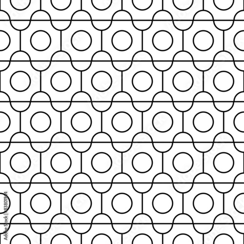 Black and white geometric seamless pattern with line and circle.