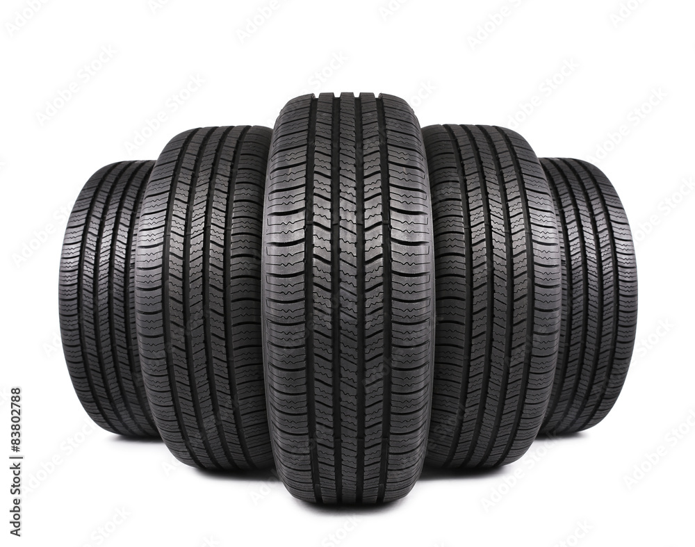 automobile black rubber tires isolated on white background automobile black rubber tires isolated on white background